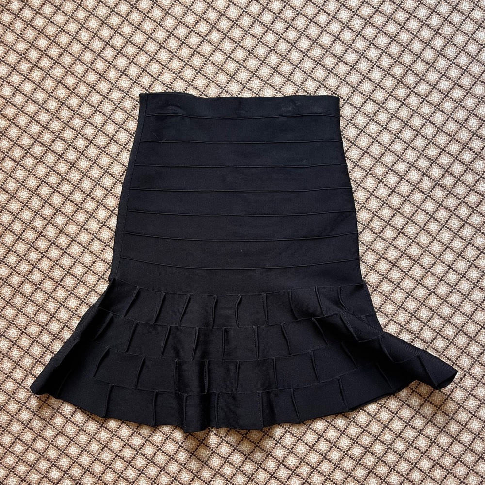 Hervé Leger Women’s Navy Bandage Skirt with Ruffles
